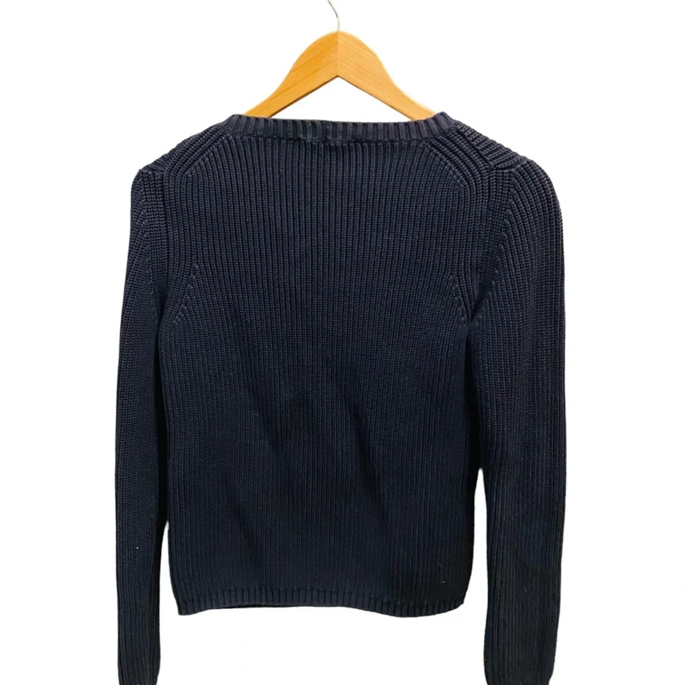 MAXMARA STUDIO Navy Heavy Knit Beaded Neckline Sweater - Picture 2 of 4